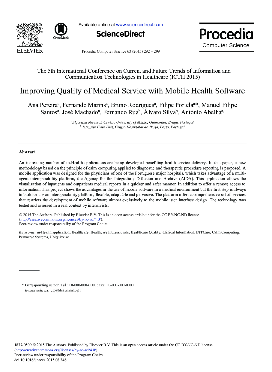 عکس صفحه اول مقاله: Improving Quality of Medical Service with Mobile Health Software Improving Quality of Medical Service with Mobile Health Software