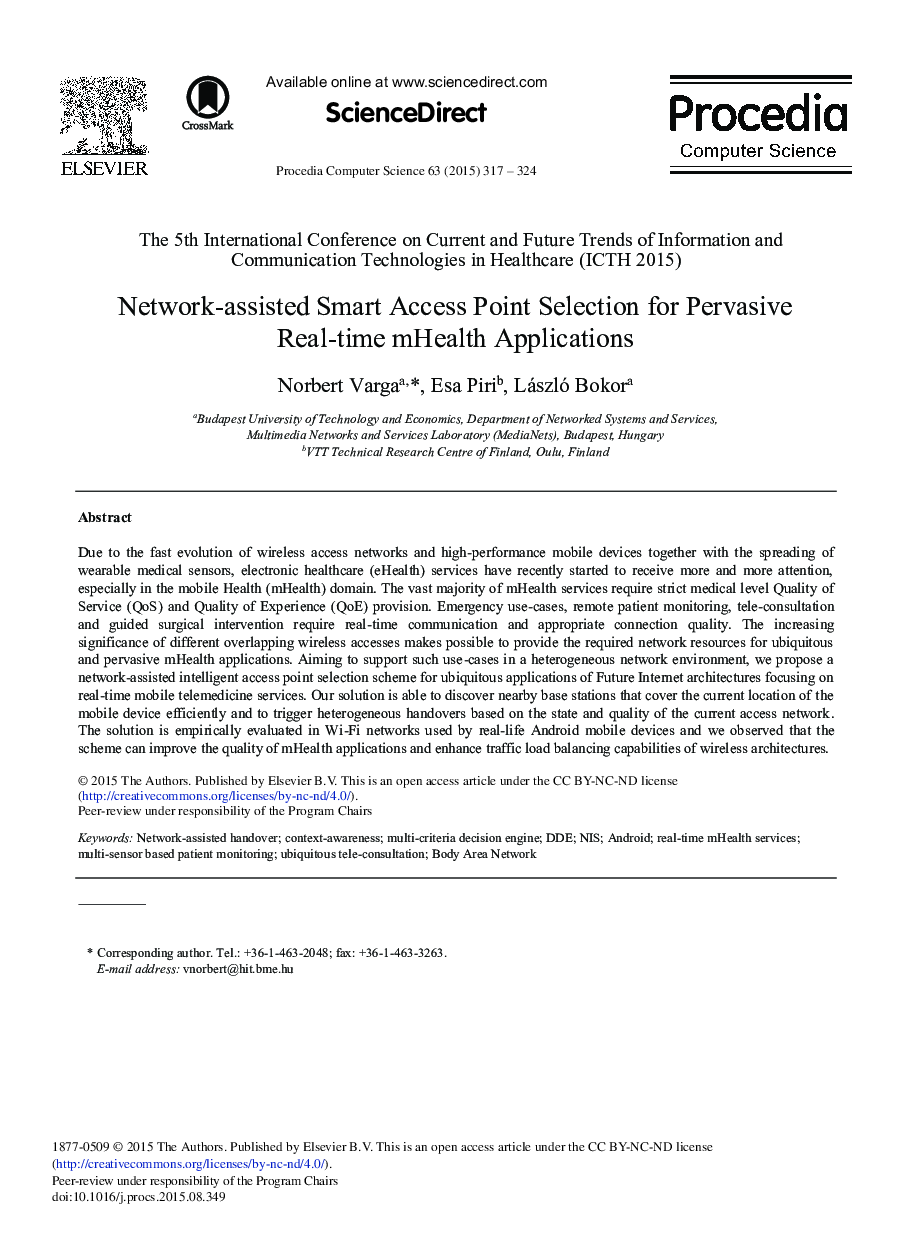 عکس صفحه اول مقاله: Network-assisted Smart Access Point Selection for Pervasive Real-time mHealth Applications Network-assisted Smart Access Point Selection for Pervasive Real-time mHealth Applications