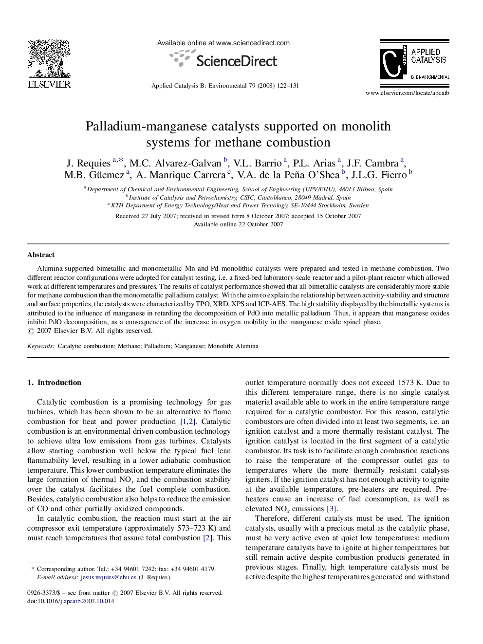 Palladium-manganese catalysts supported on monolith systems for methane combustion