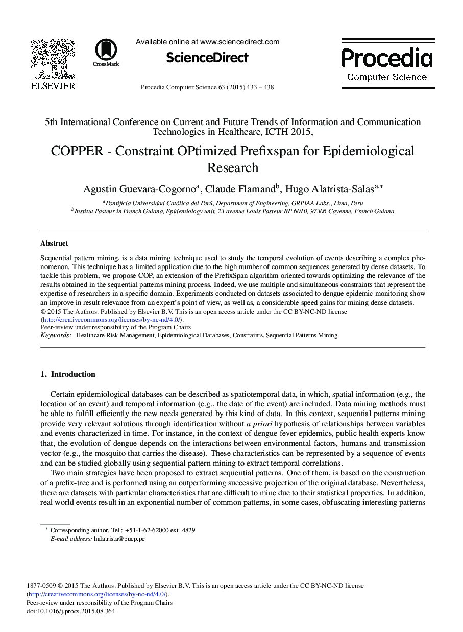 عکس صفحه اول مقاله: COPPER - Constraint OPtimized Prefixspan for Epidemiological Research COPPER - Constraint OPtimized Prefixspan for Epidemiological Research