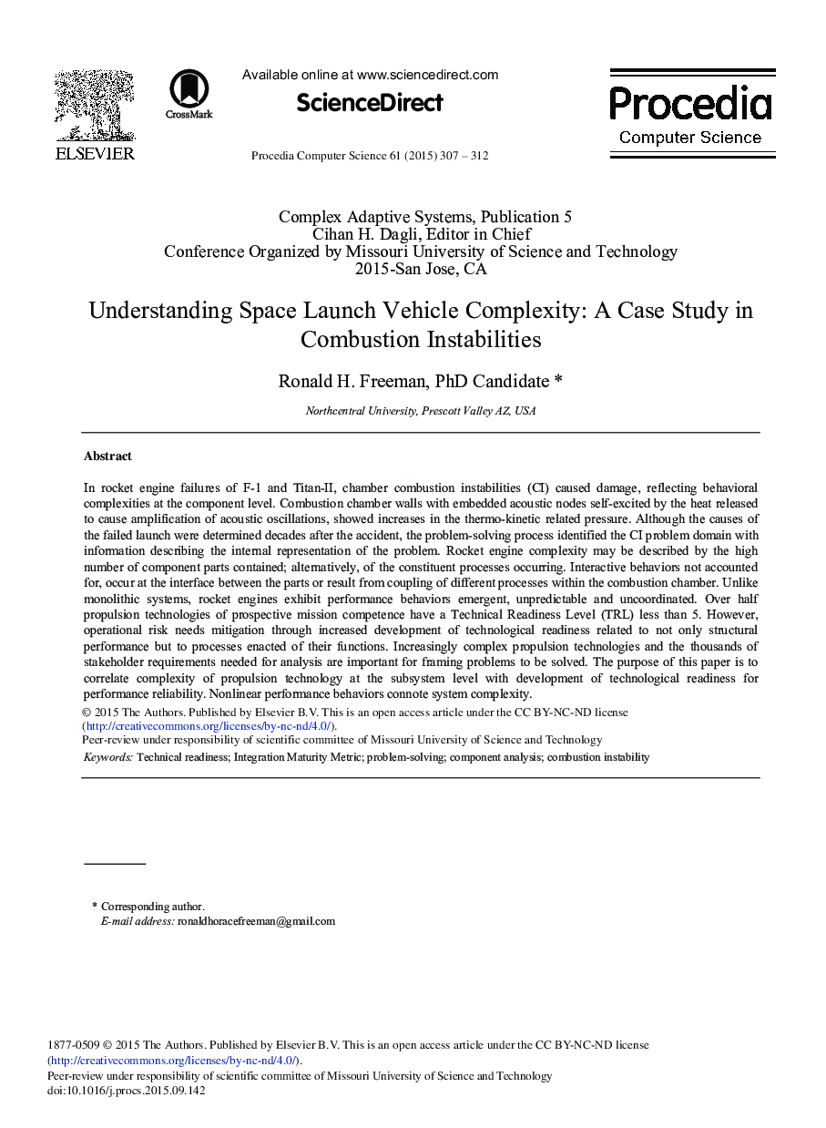 درک پیچیدگی وسیله نقلیه راه اندازی فضا: مطالعه موردی در ناپایداری های احتراق 