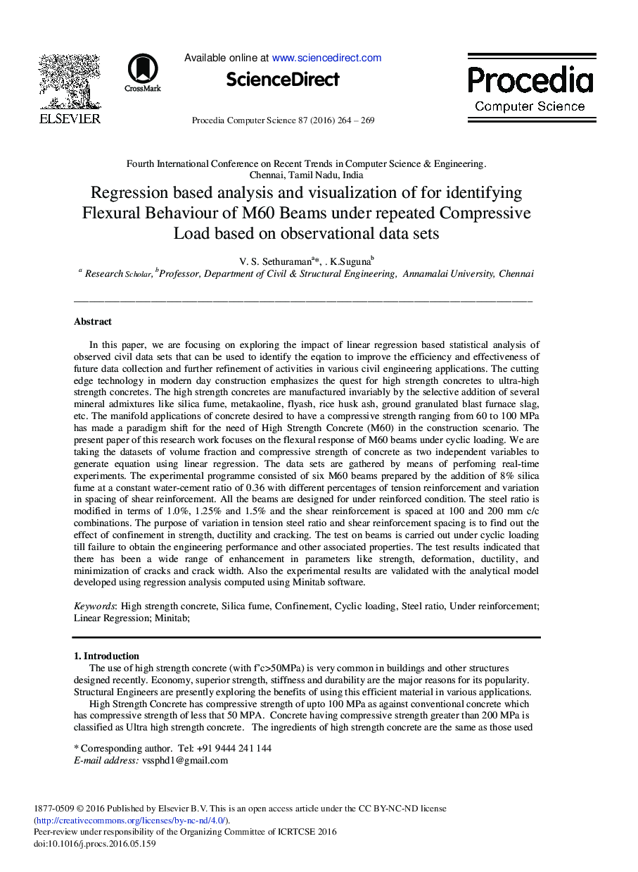 Regression Based Analysis and Visualization of for Identifying Flexural Behaviour of M60 Beams under Repeated Compressive LOAD Based on Observational Data Sets 