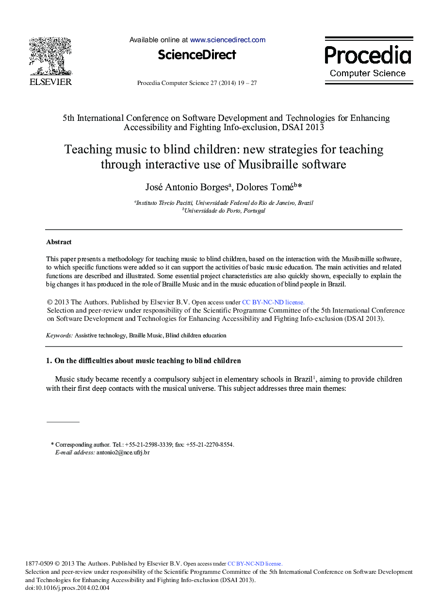 Teaching Music to Blind Children: New Strategies for Teaching through Interactive Use of Musibraille Software 