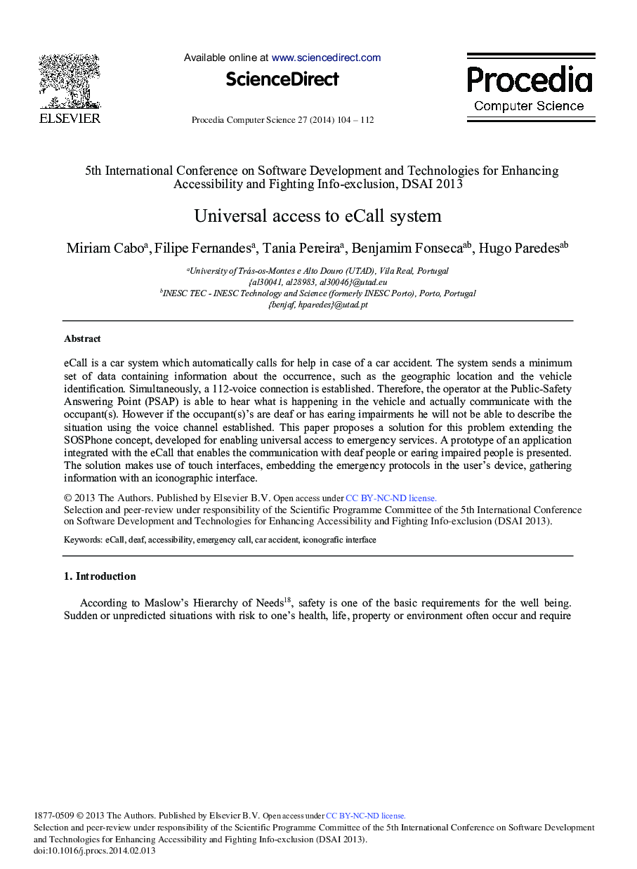 Universal Access to eCall System 