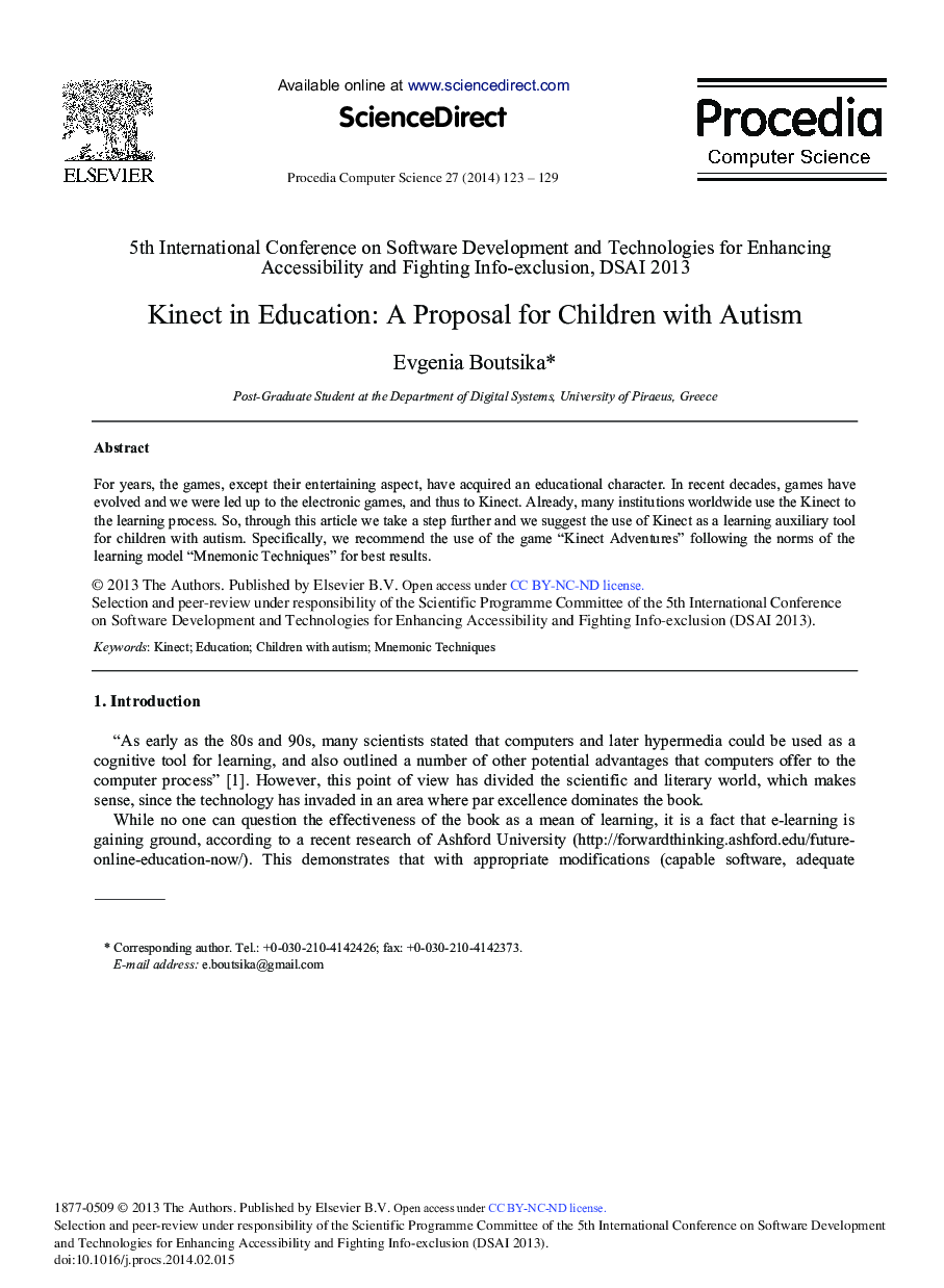Kinect in Education: A Proposal for Children with Autism 