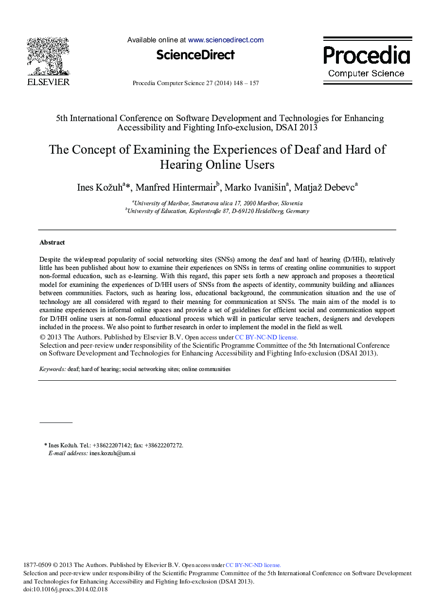 The Concept of Examining the Experiences of Deaf and Hard of Hearing Online Users 