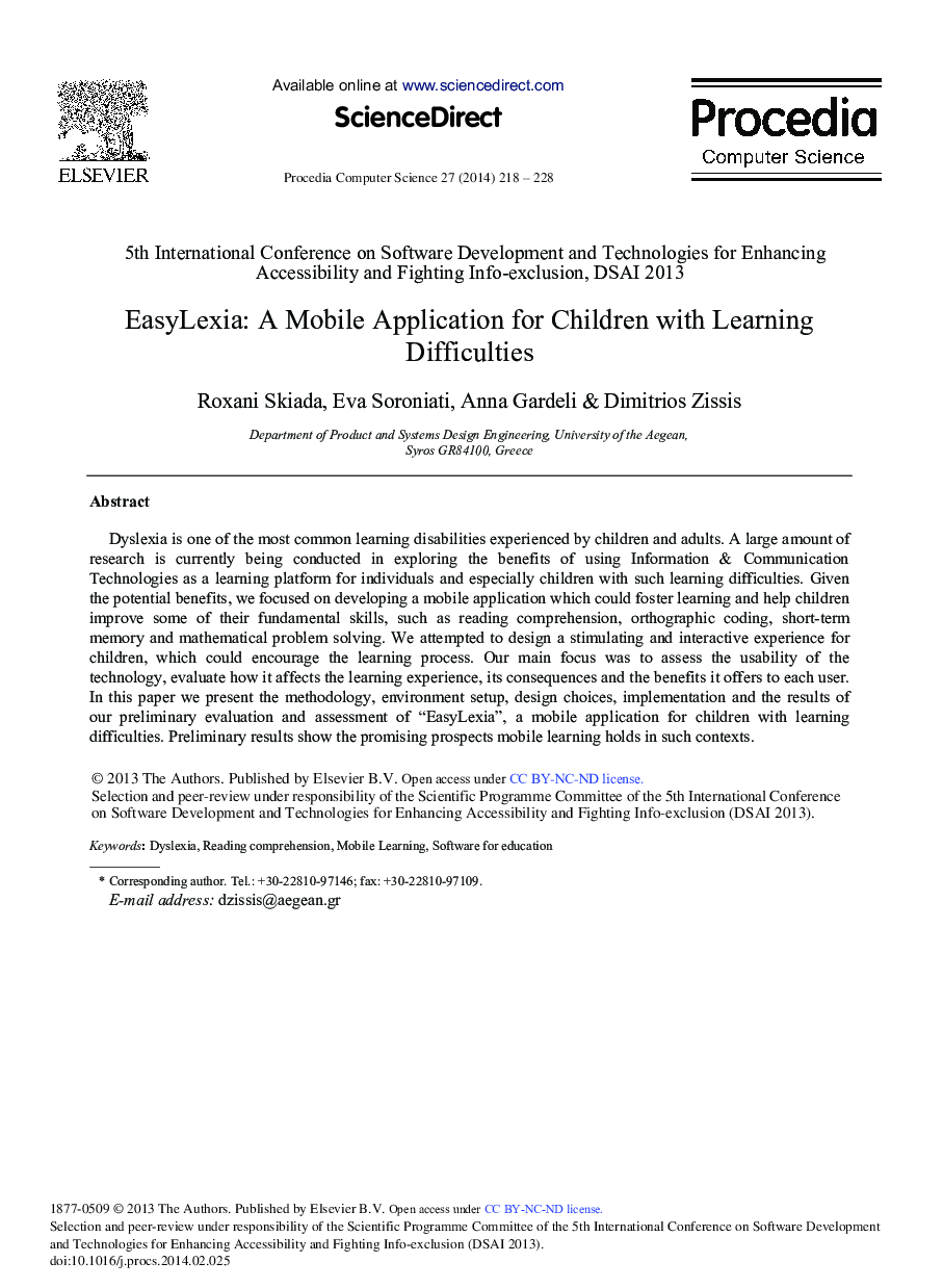 EasyLexia: A Mobile Application for Children with Learning Difficulties 