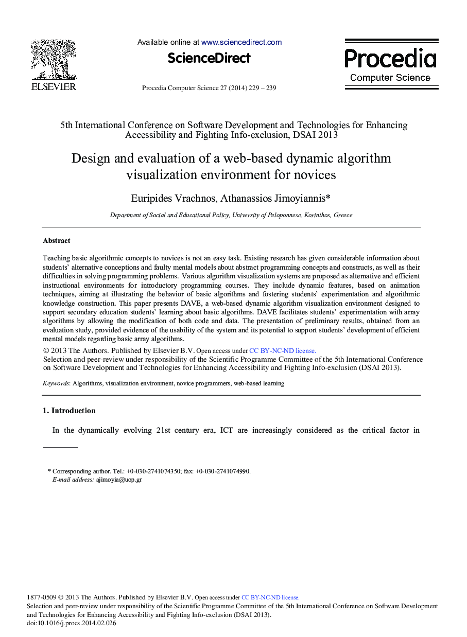 Design and Evaluation of a Web-based Dynamic Algorithm Visualization Environment for Novices 