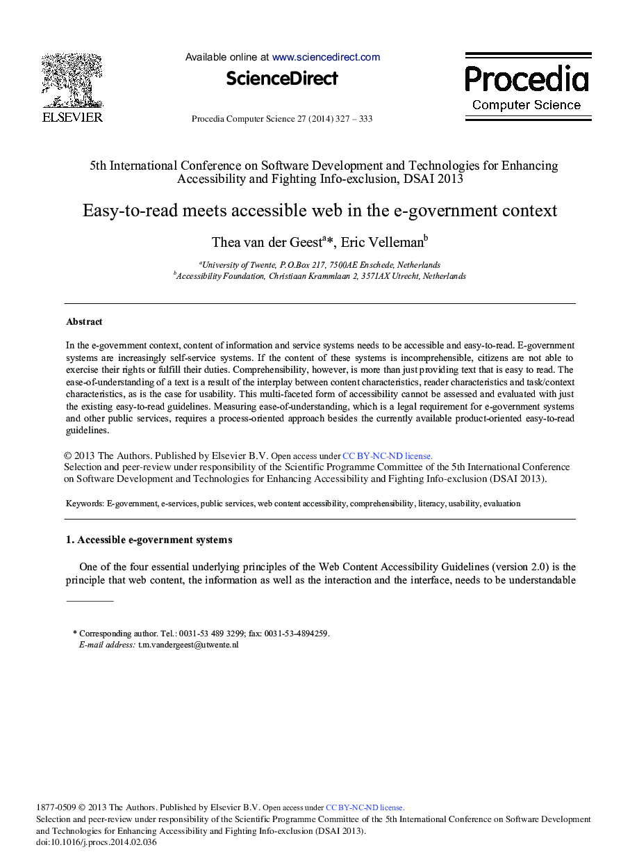 Easy-to-read Meets Accessible Web in the E-government Context 