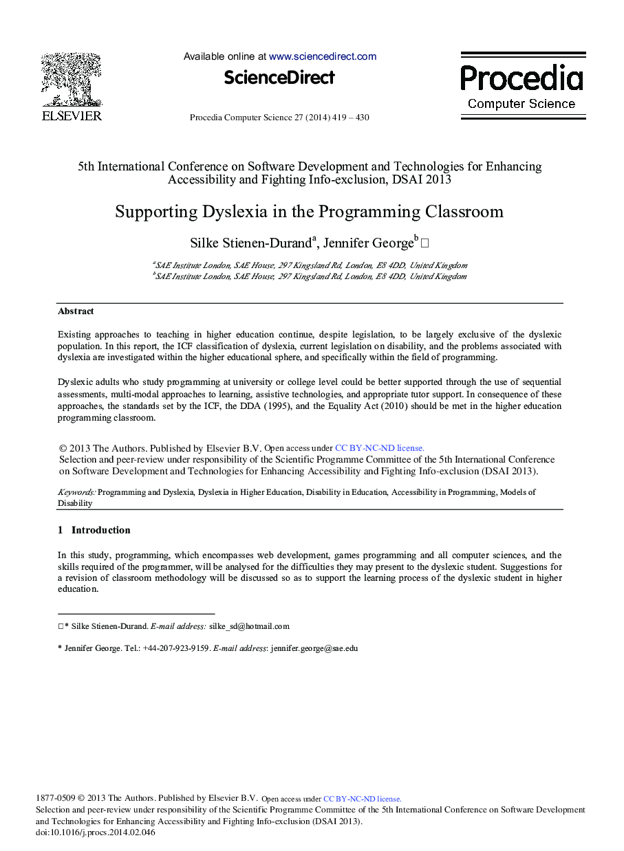 Supporting Dyslexia in the Programming Classroom 