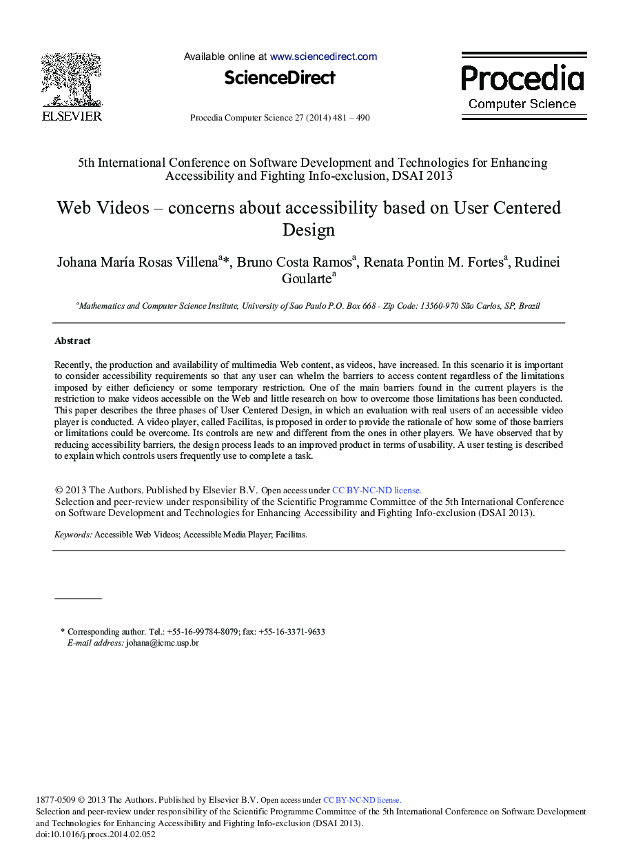 Web Videos – Concerns About Accessibility based on User Centered Design 