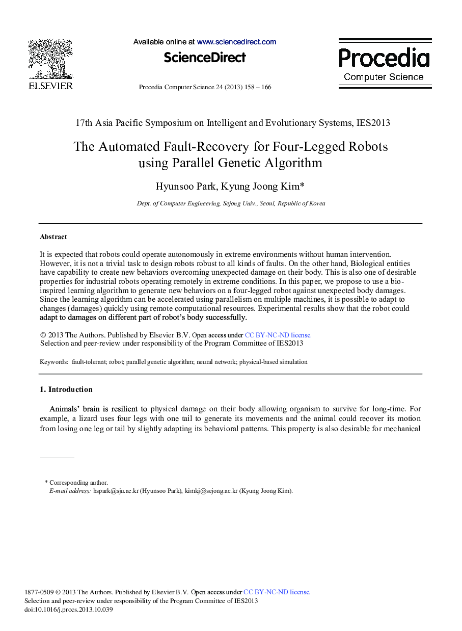 The Automated Fault-recovery for Four-legged Robots using Parallel Genetic Algorithm 