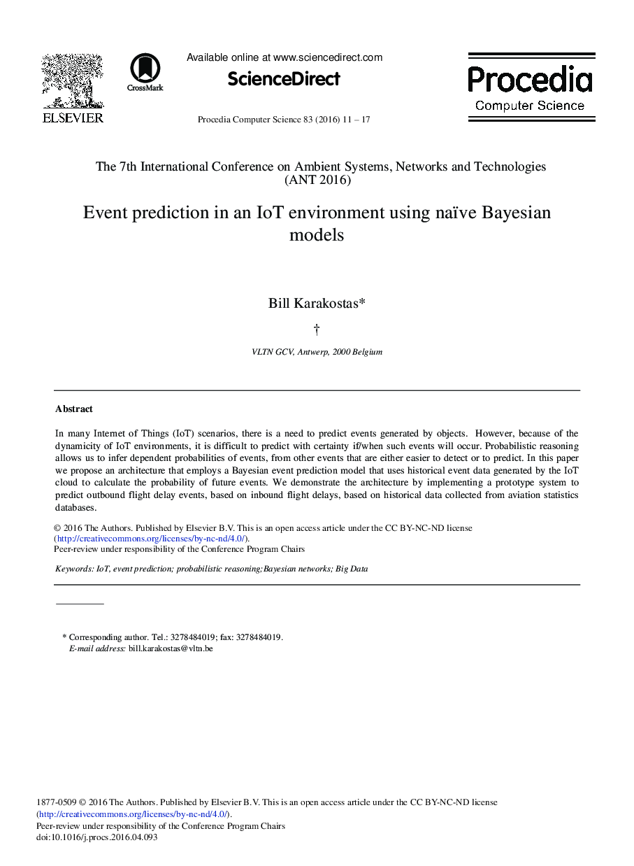 Event Prediction in an IoT Environment Using Naïve Bayesian Models 