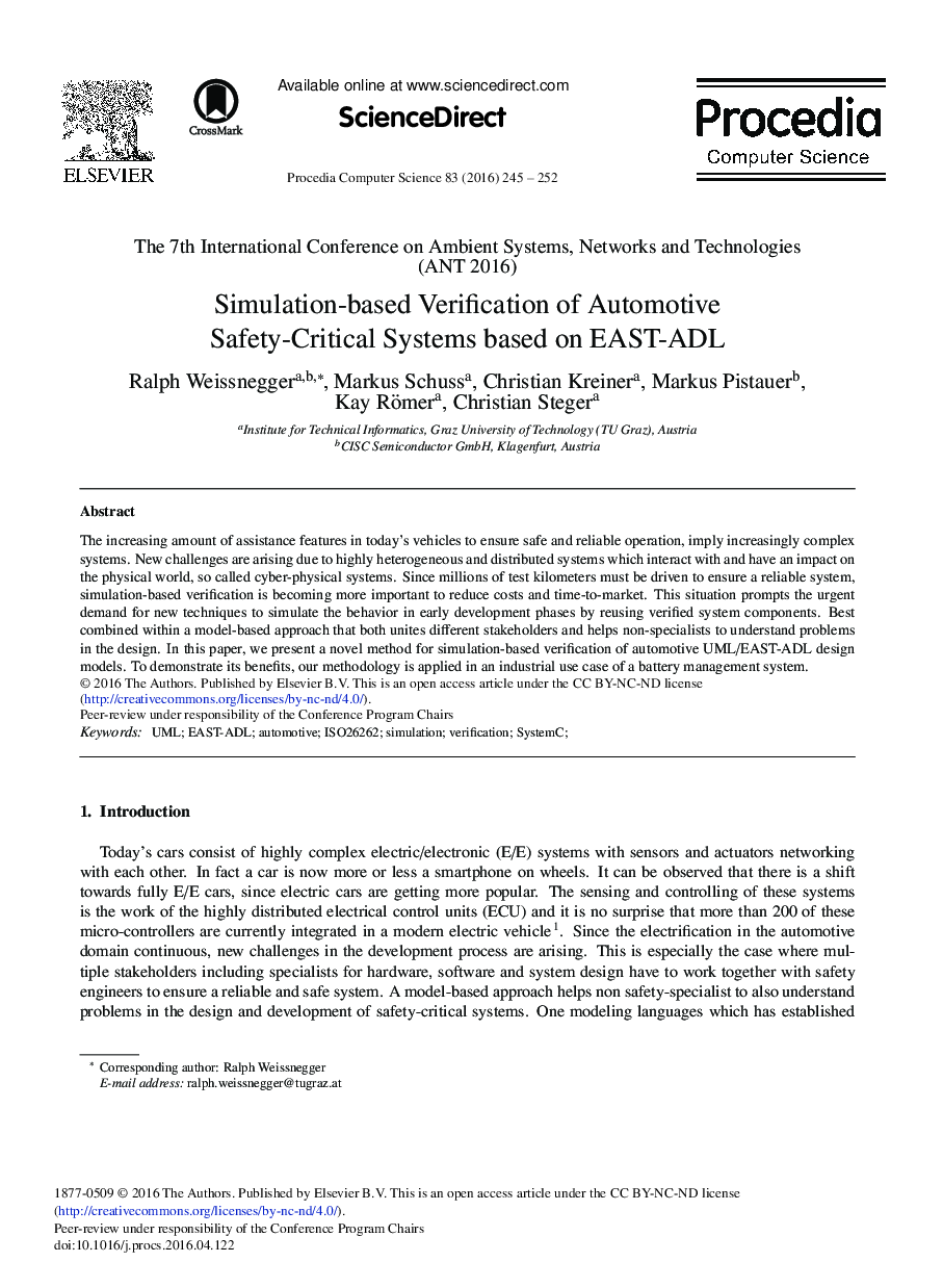 Simulation-based Verification of Automotive Safety-critical Systems Based on EAST-ADL 
