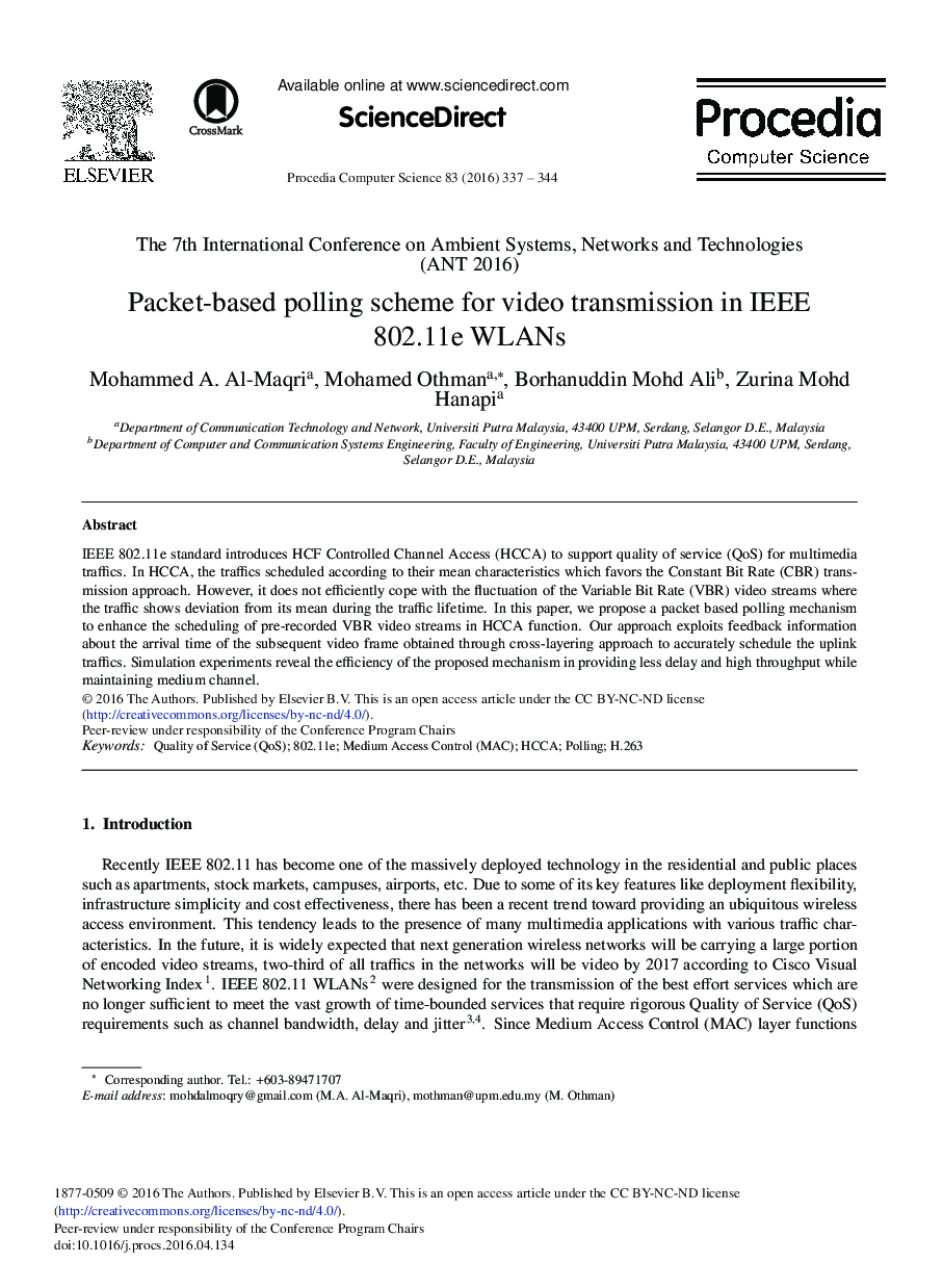 Packet-based Polling Scheme for Video Transmission in IEEE 802.11e WLANs 