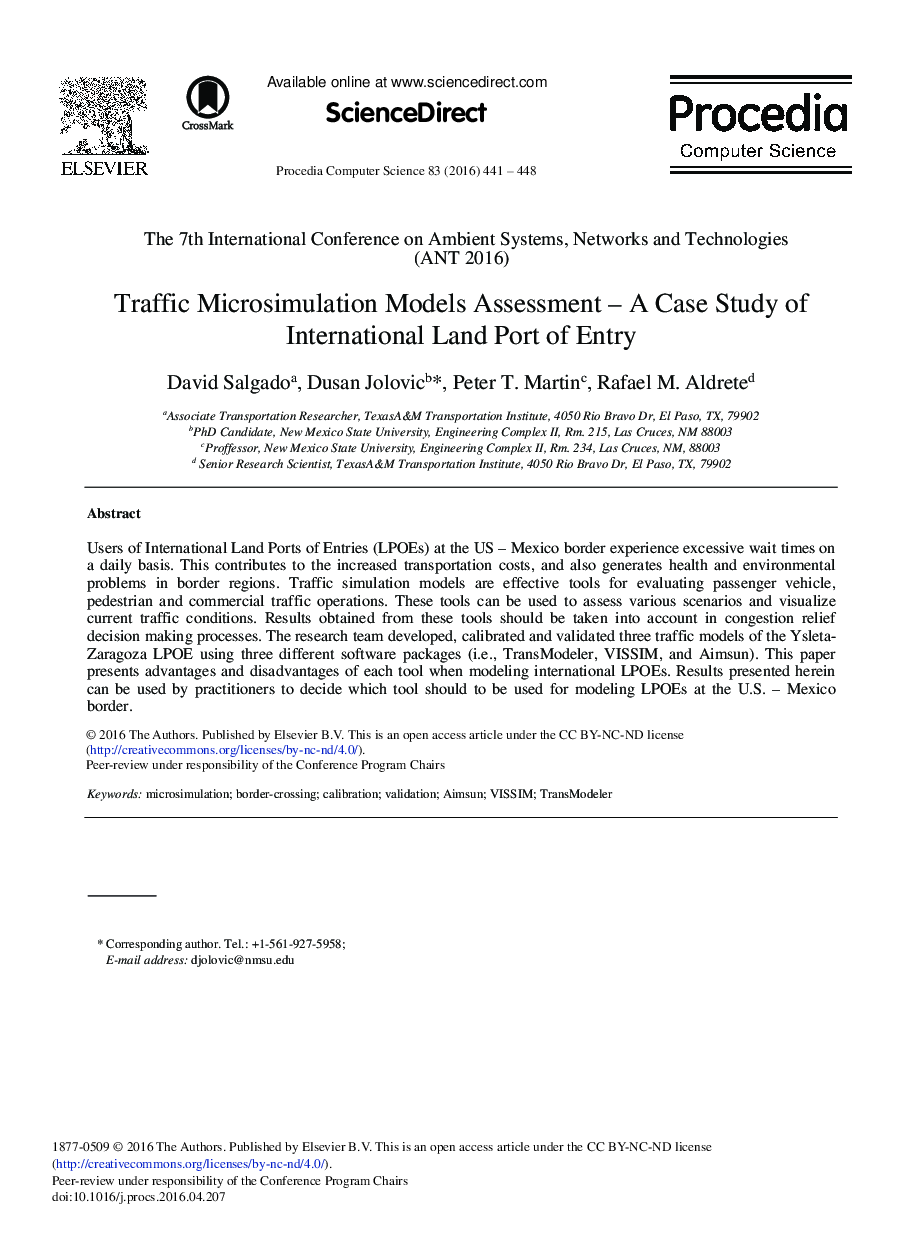 Traffic Microsimulation Models Assessment – A Case Study of International Land Port of Entry 