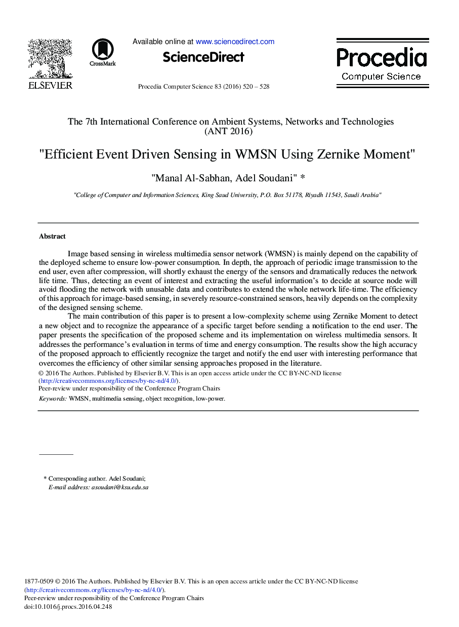 Efficient Event Driven Sensing in WMSN Using Zernike Moment 