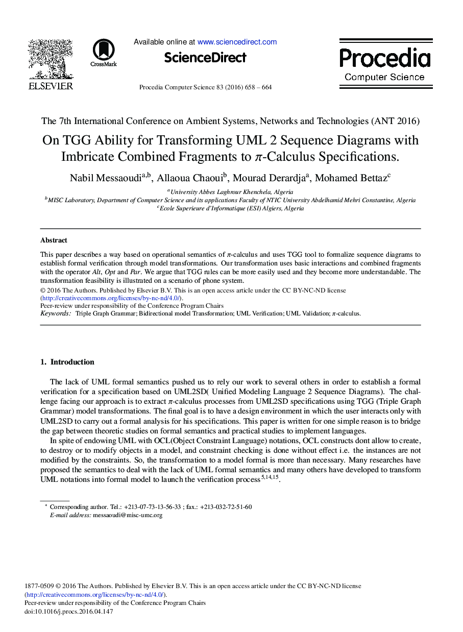 On TGG Ability for Transforming UML 2 Sequence Diagrams with Imbricate Combined Fragments to π-Calculus Specifications 