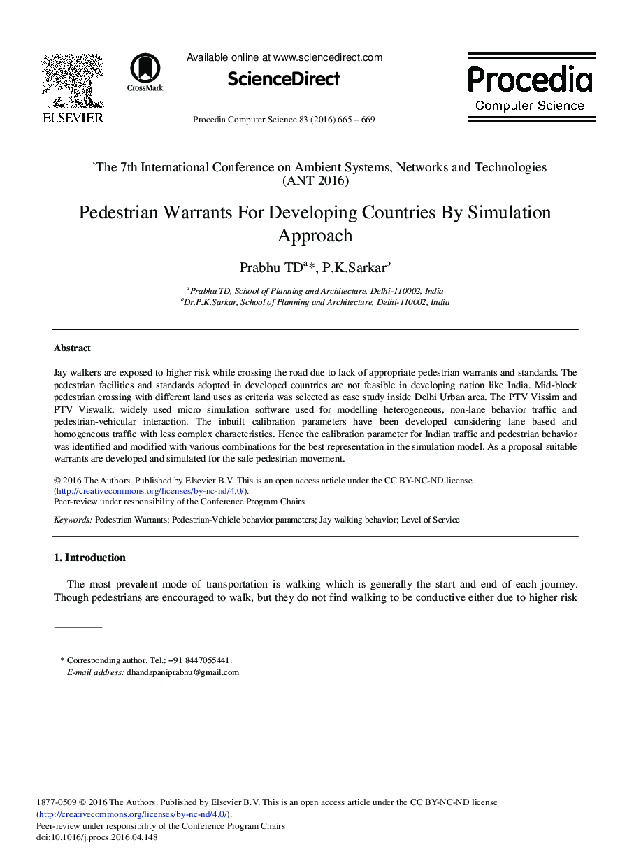 Pedestrian Warrants for Developing Countries by Simulation Approach 