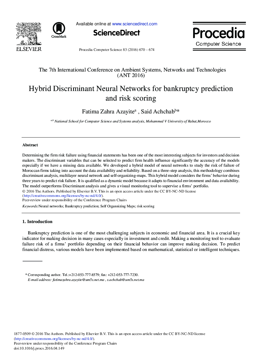 Hybrid Discriminant Neural Networks for Bankruptcy Prediction and Risk Scoring 
