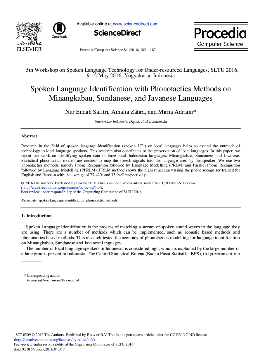 Spoken Language Identification with Phonotactics Methods on Minangkabau, Sundanese, and Javanese Languages 