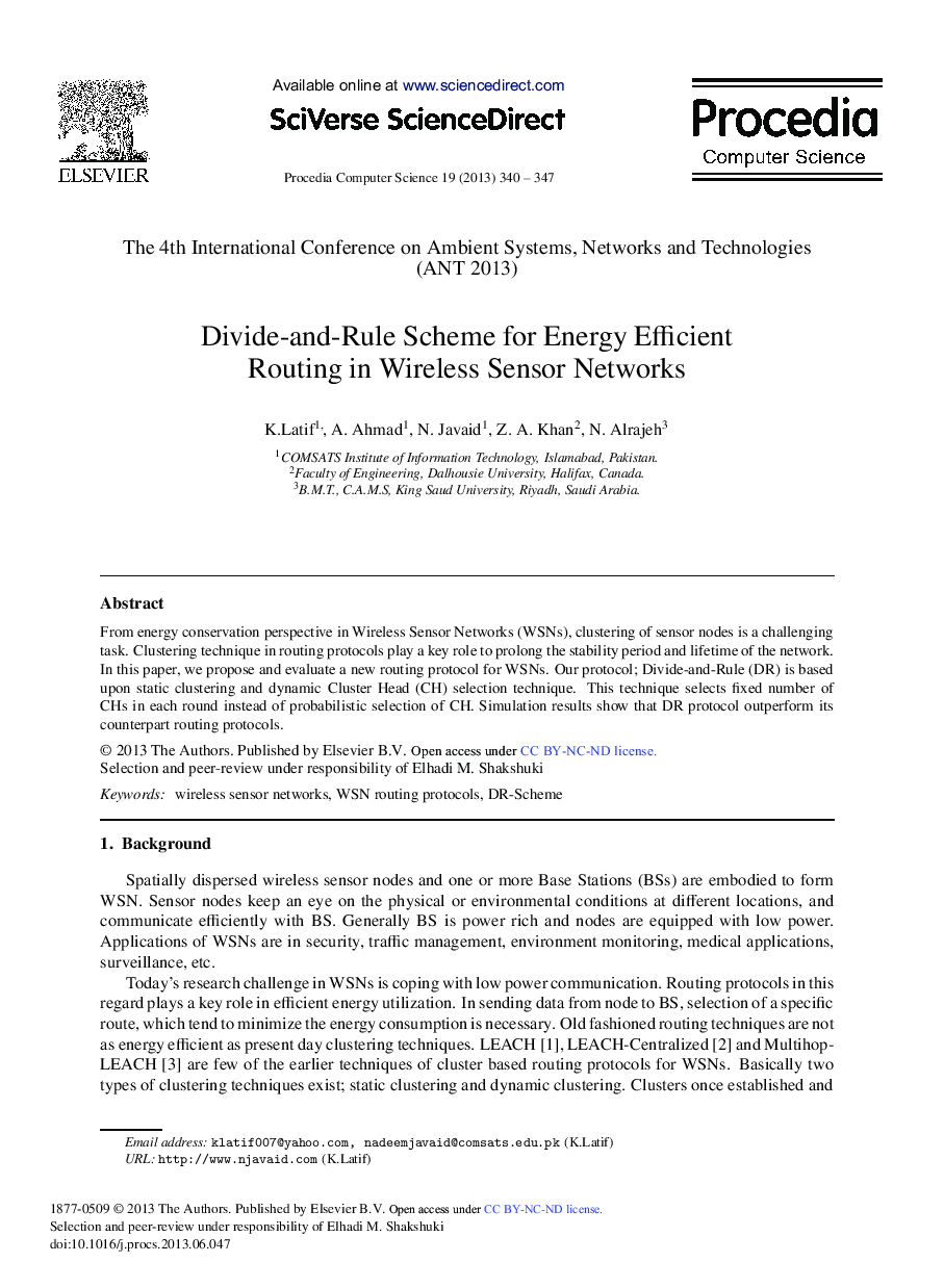 Divide-and-Rule Scheme for Energy Efficient Routing in Wireless Sensor Networks 