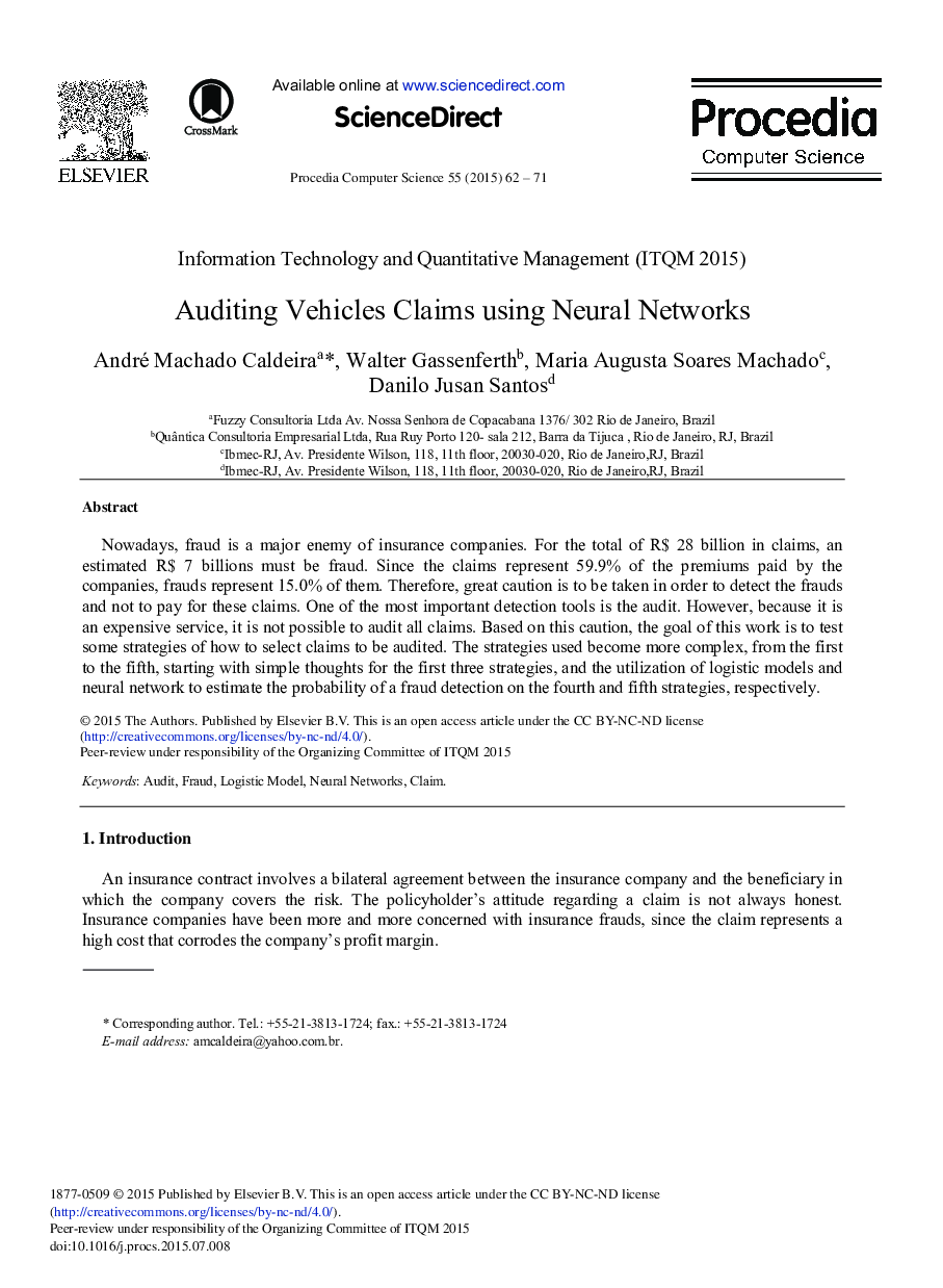 Auditing Vehicles Claims Using Neural Networks 