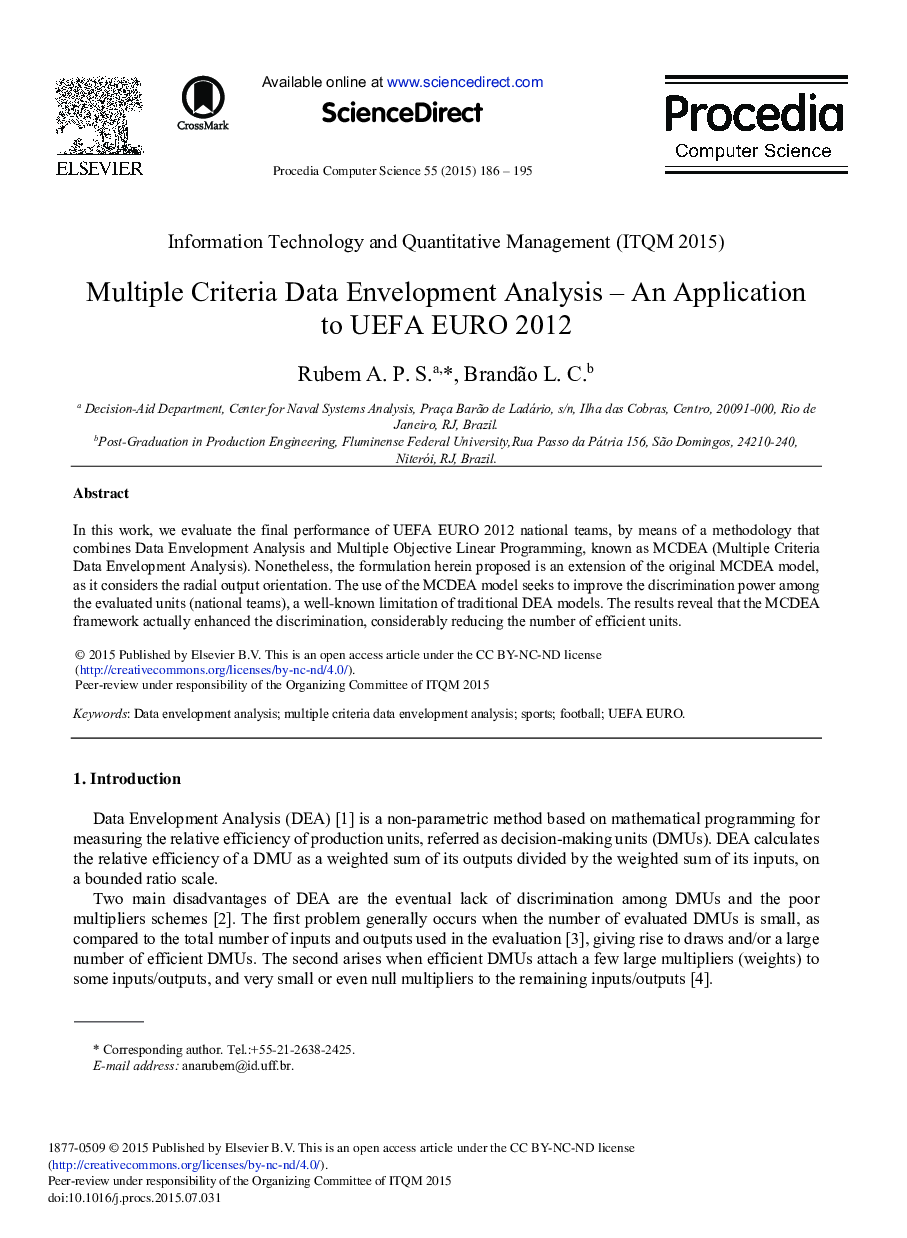 Multiple Criteria Data Envelopment Analysis – An Application to UEFA EURO 2012 