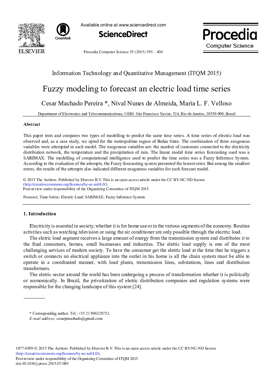 Fuzzy Modeling to Forecast an Electric Load Time Series 