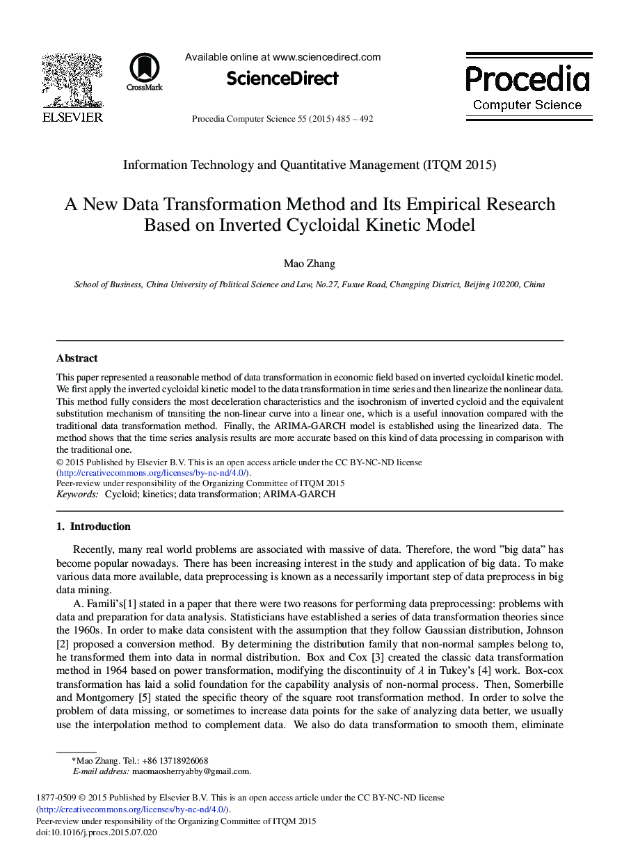 A New Data Transformation Method and Its Empirical Research Based on Inverted Cycloidal Kinetic Model 