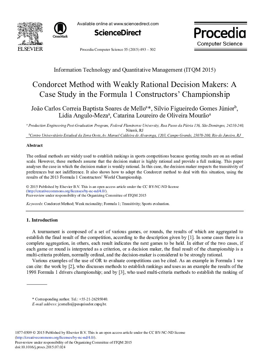 Condorcet Method with Weakly Rational Decision Makers: A Case Study in the Formula 1 Constructors’ Championship 