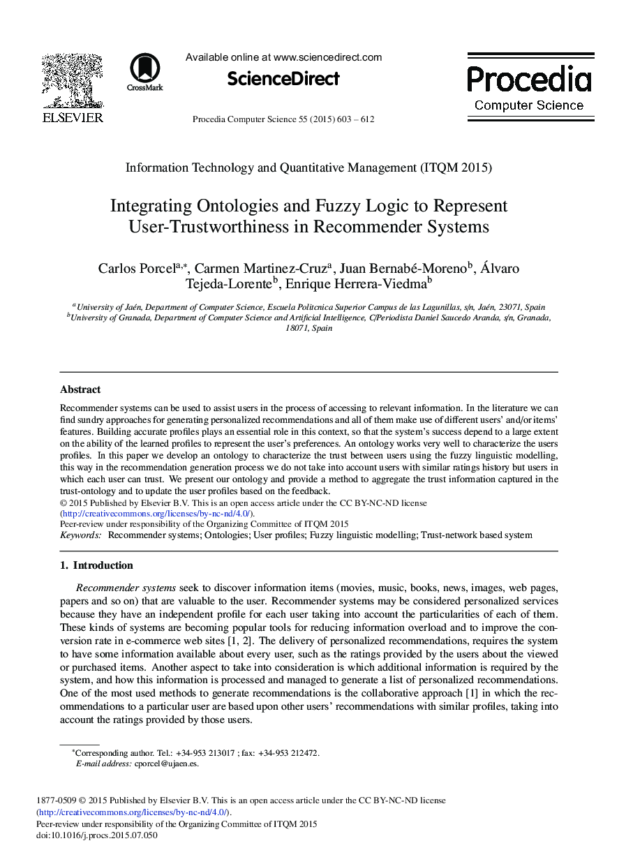 Integrating Ontologies and Fuzzy Logic to Represent User-Trustworthiness in Recommender Systems 