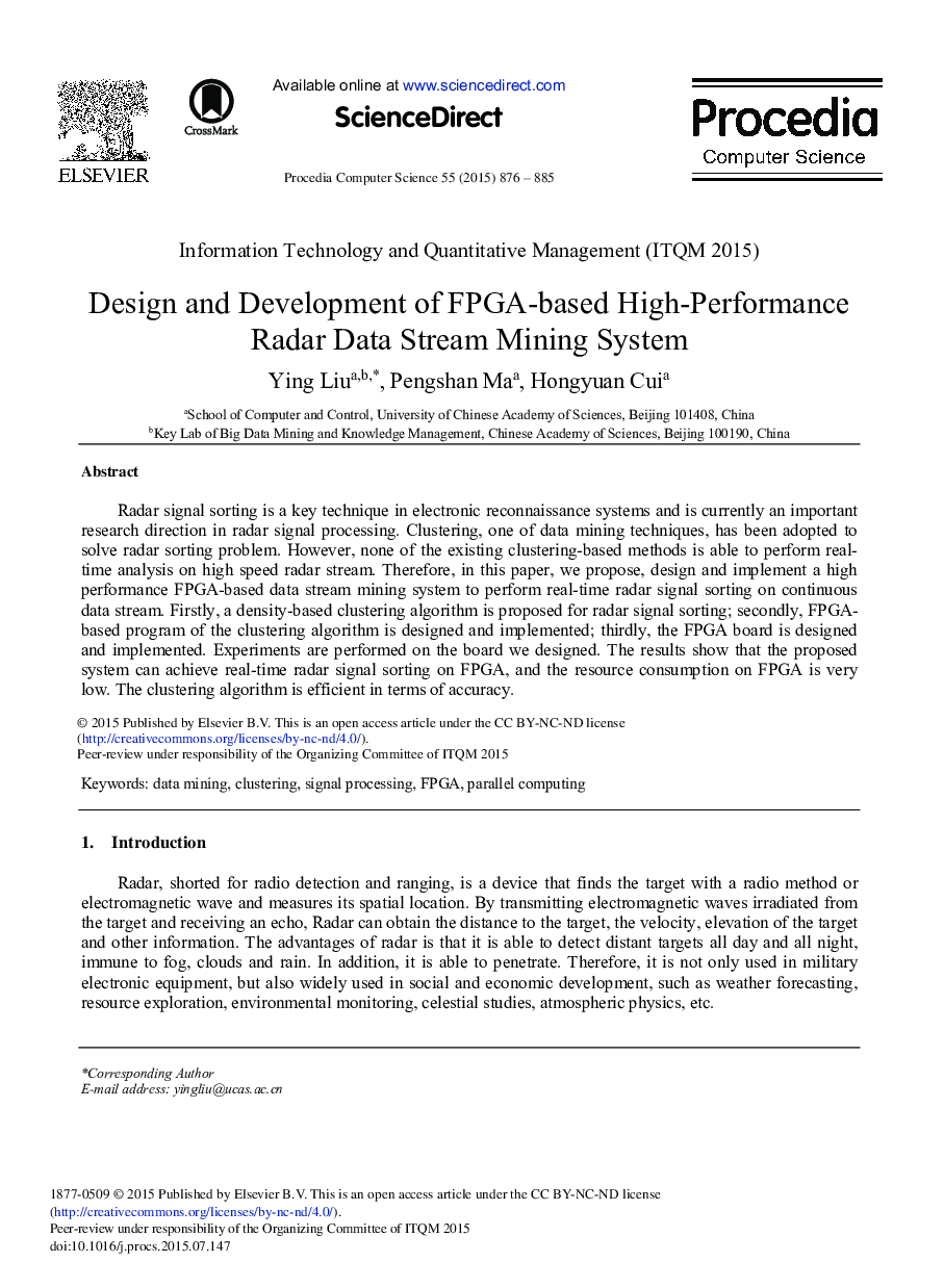 Design and Development of FPGA-based High-Performance Radar Data Stream Mining System 