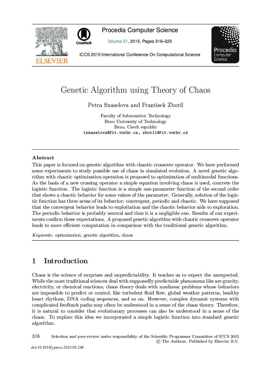 Genetic Algorithm using Theory of Chaos 