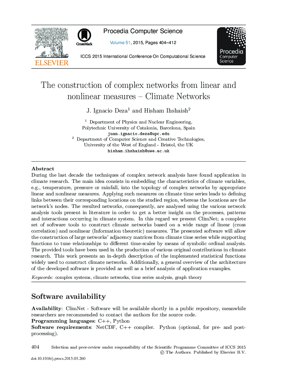 The Construction of Complex Networks from Linear and Nonlinear Measures – Climate Networks 