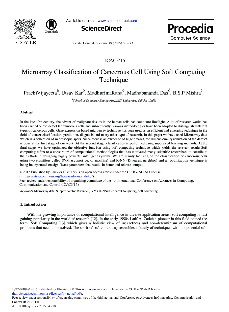 Microarray Classification of Cancerous Cell Using Soft Computing Technique 