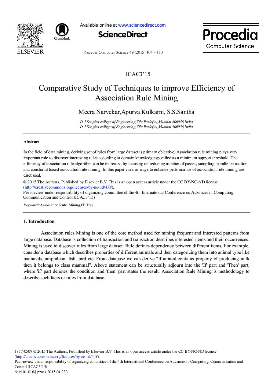 Comparative Study of Techniques to Improve Efficiency of Association Rule Mining 