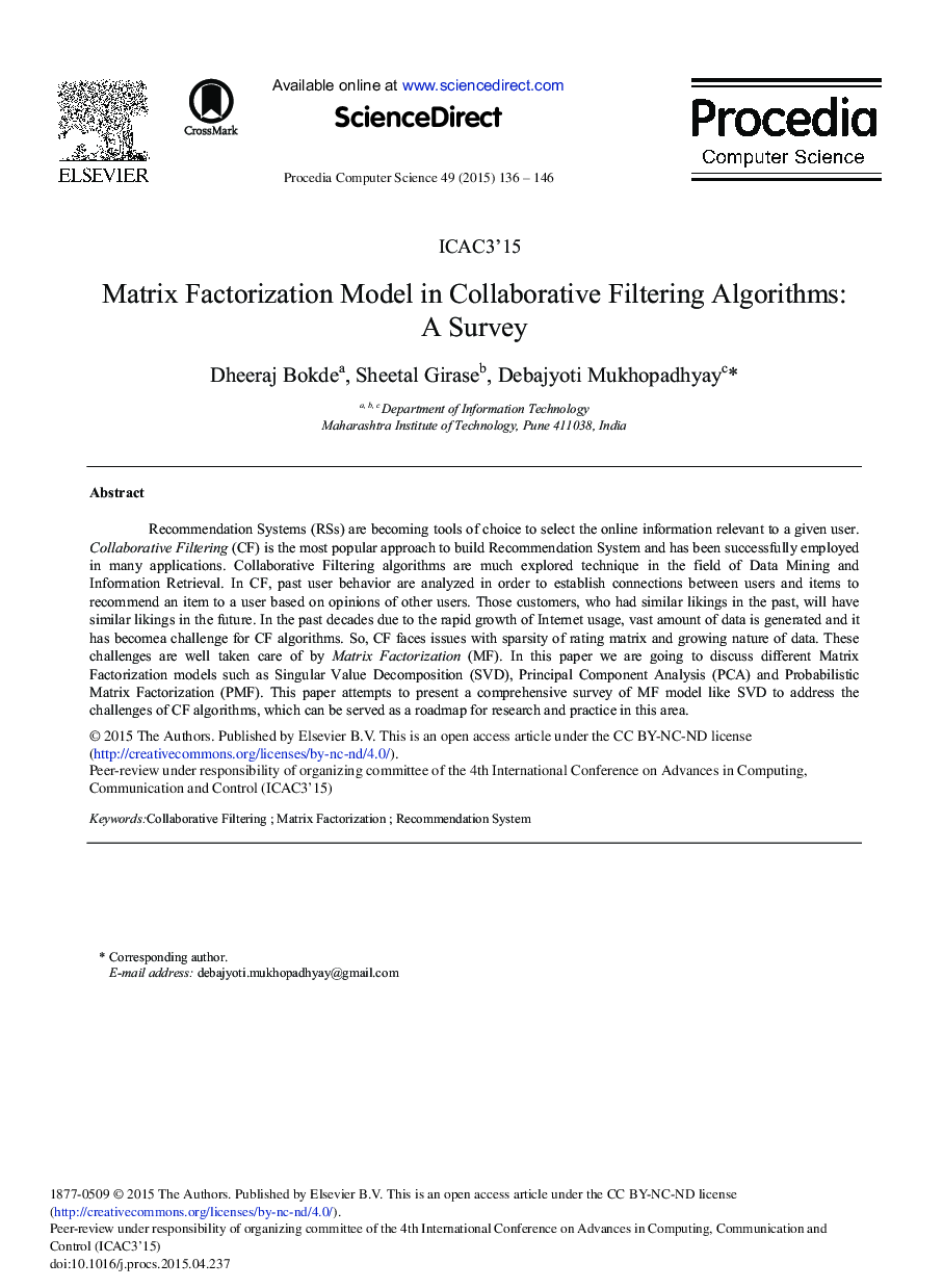 مدل تصحیح ماتریس در الگوریتم های فیلتر همکاری: یک نظرسنجی 