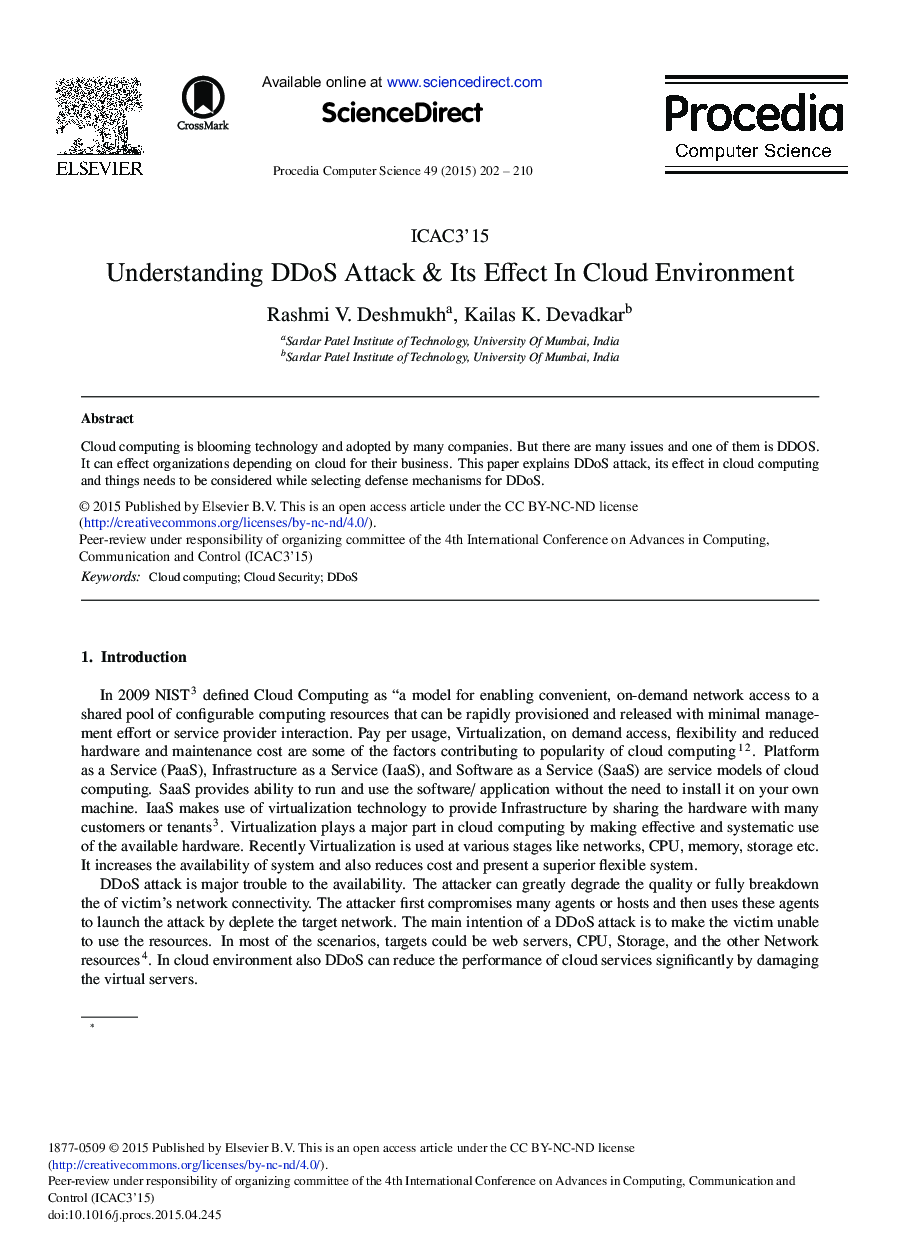 Understanding DDoS Attack & its Effect in Cloud Environment 