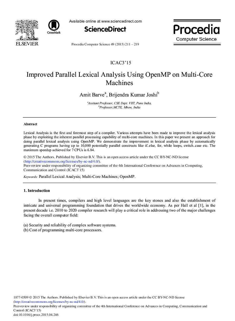 Improved Parallel Lexical Analysis Using OpenMP on Multi-core Machines 