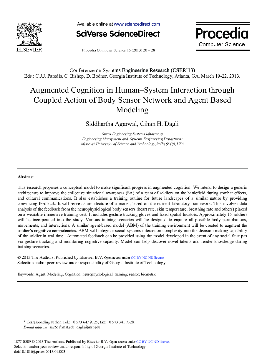 Augmented Cognition in Human–System Interaction through Coupled Action of Body Sensor Network and Agent Based Modeling 