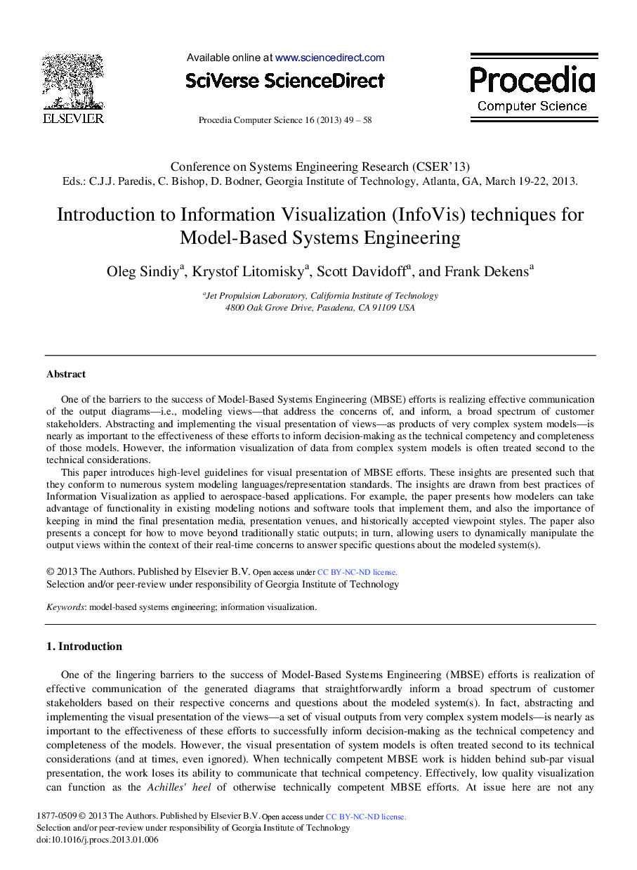 Introduction to Information Visualization (InfoVis) Techniques for Model-Based Systems Engineering