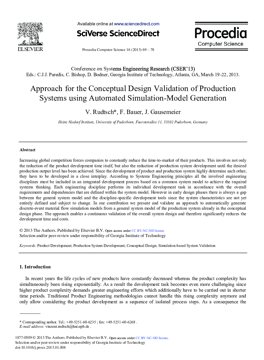 Approach for the Conceptual Design Validation of Production Systems using Automated Simulation-Model Generation 
