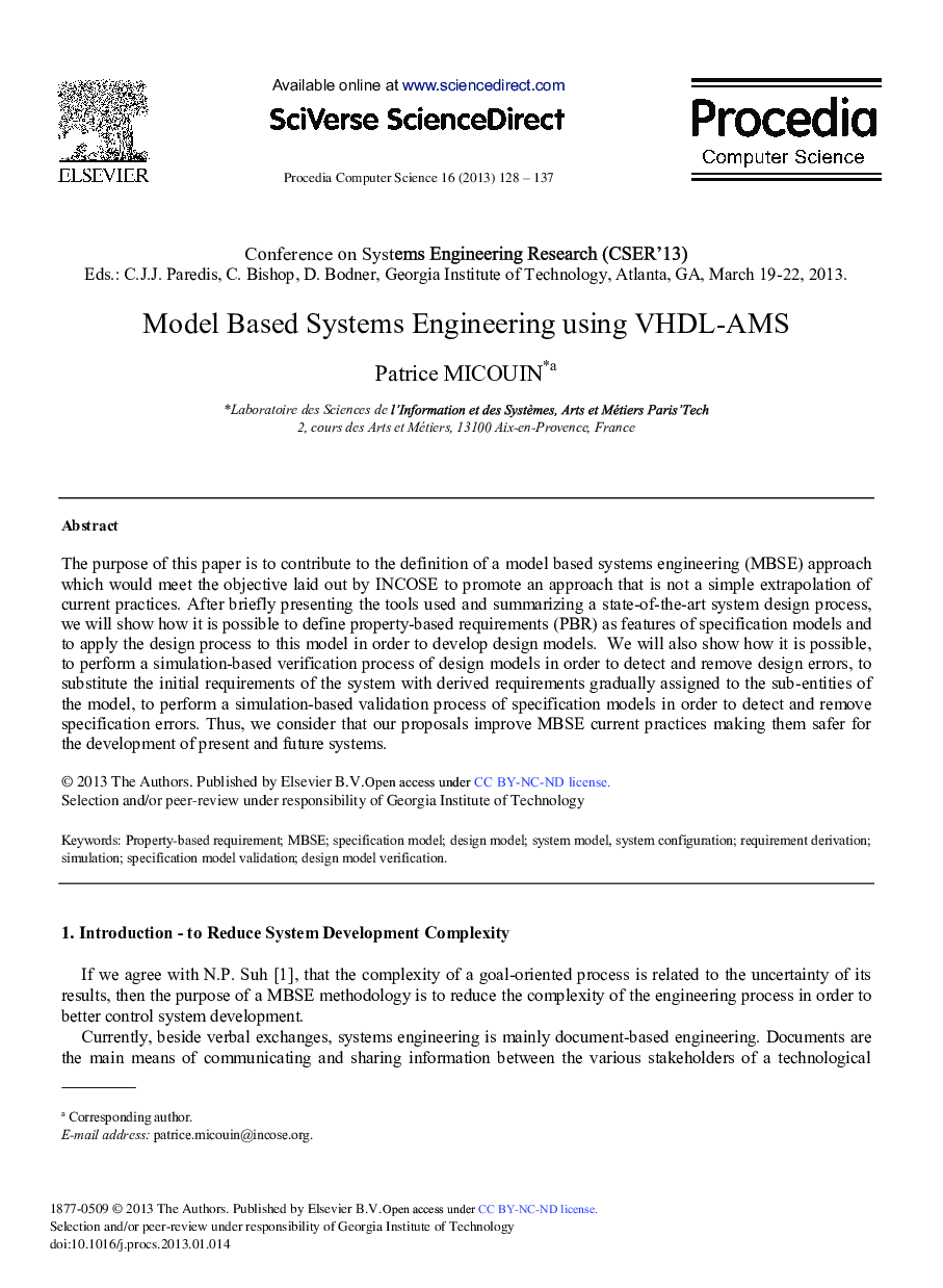 Model Based Systems Engineering using VHDL-AMS 