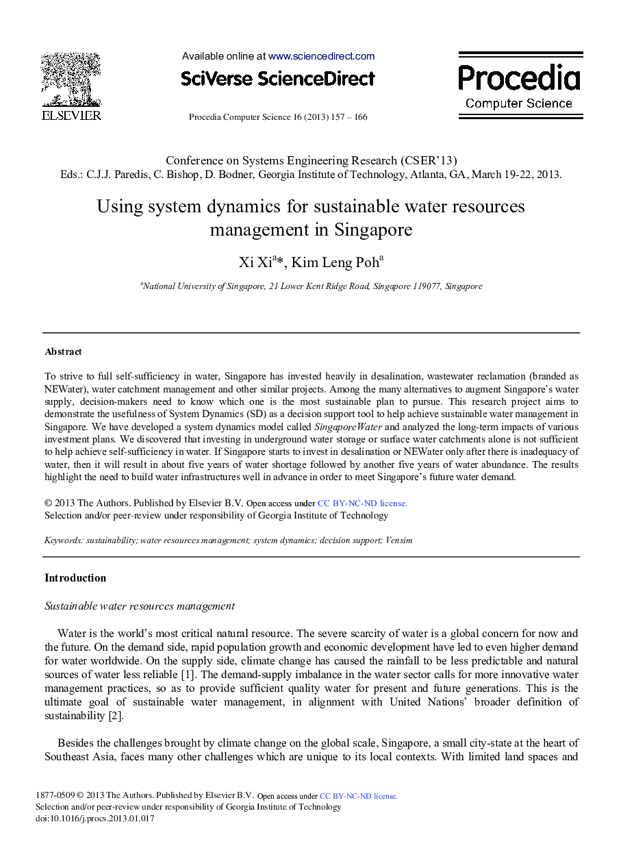Using System Dynamics for Sustainable Water Resources Management in Singapore 