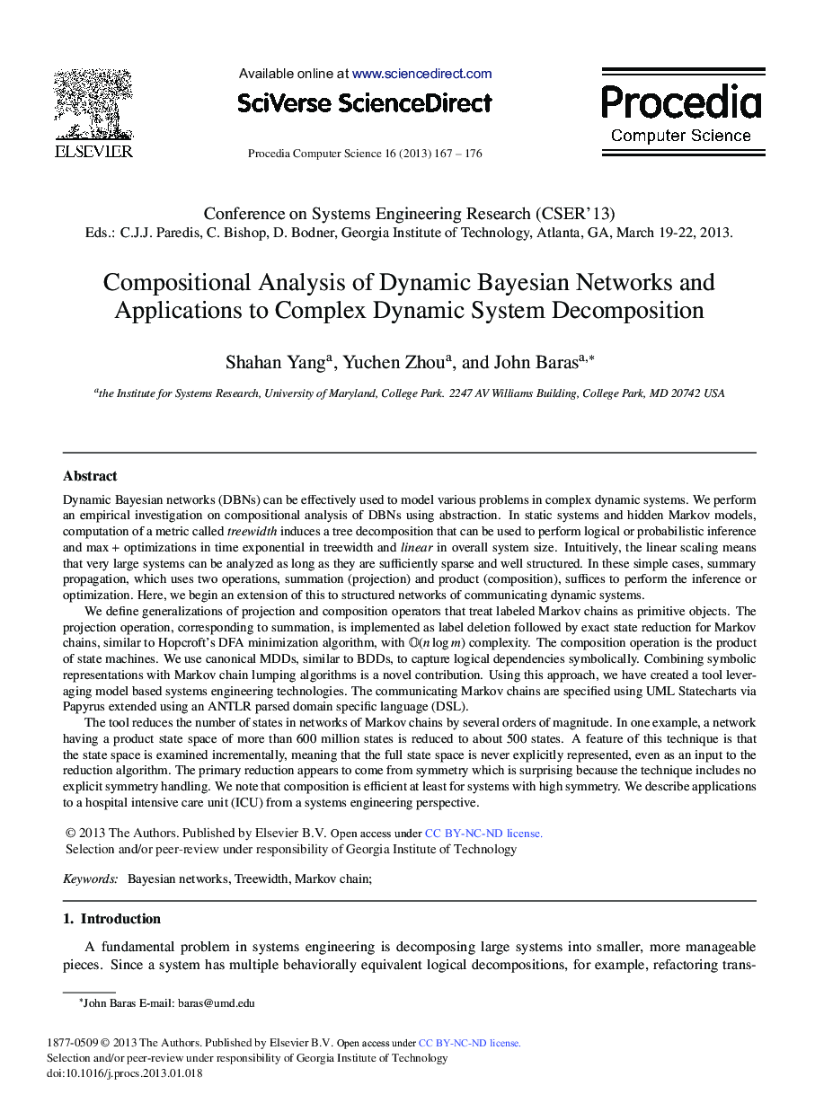 Compositional Analysis of Dynamic Bayesian Networks and Applications to Complex Dynamic System Decomposition 