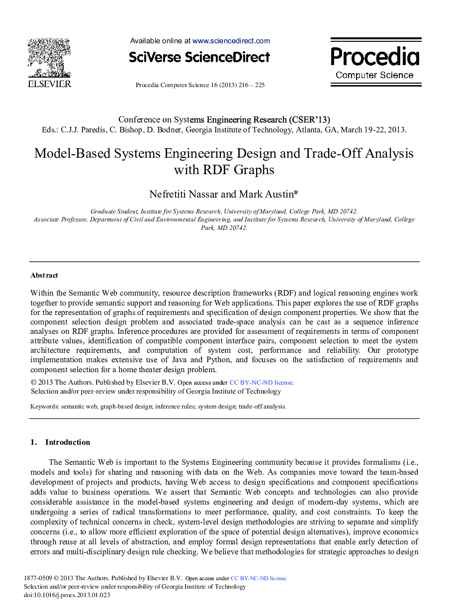 Model-Based Systems Engineering Design and Trade-Off Analysis with RDF Graphs 