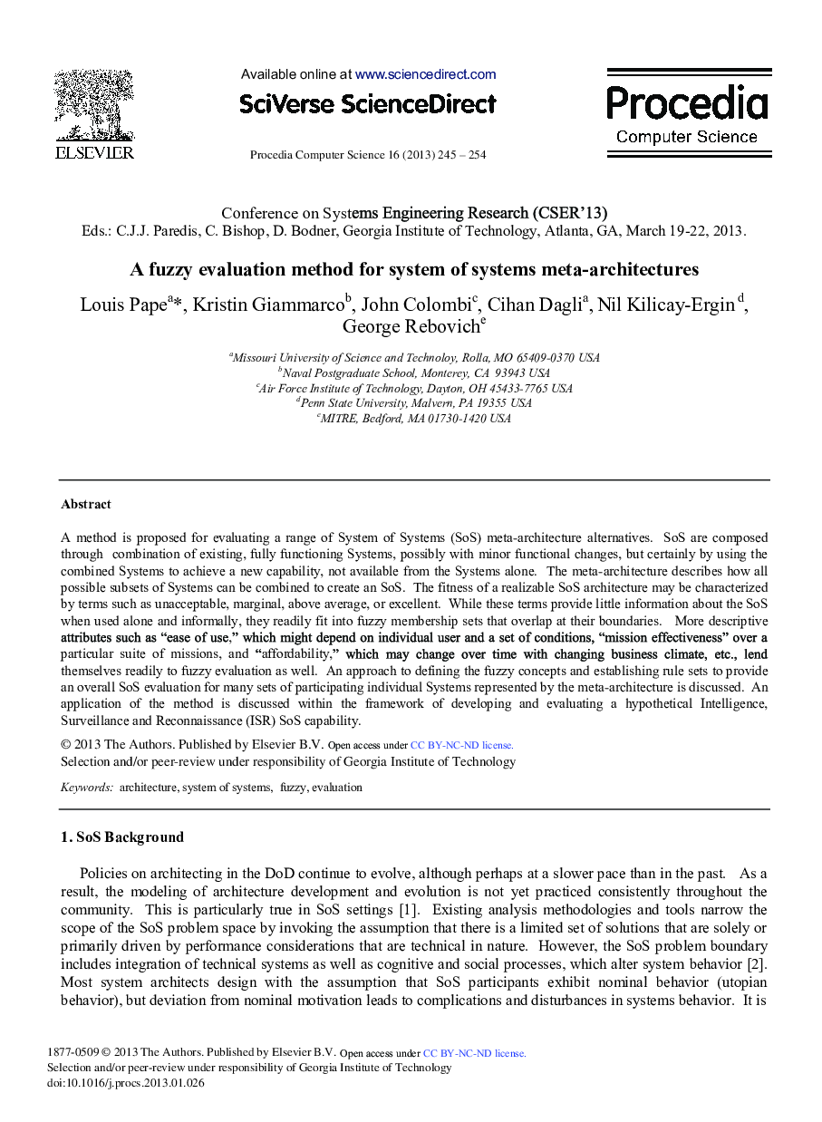 A Fuzzy Evaluation method for System of Systems Meta-architectures 