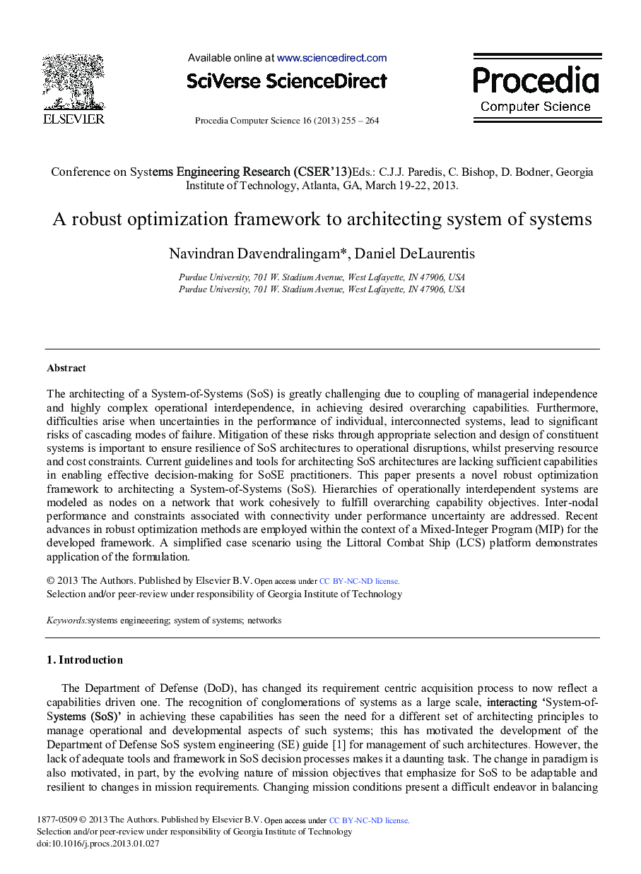 A Robust Optimization Framework to Architecting System of Systems 