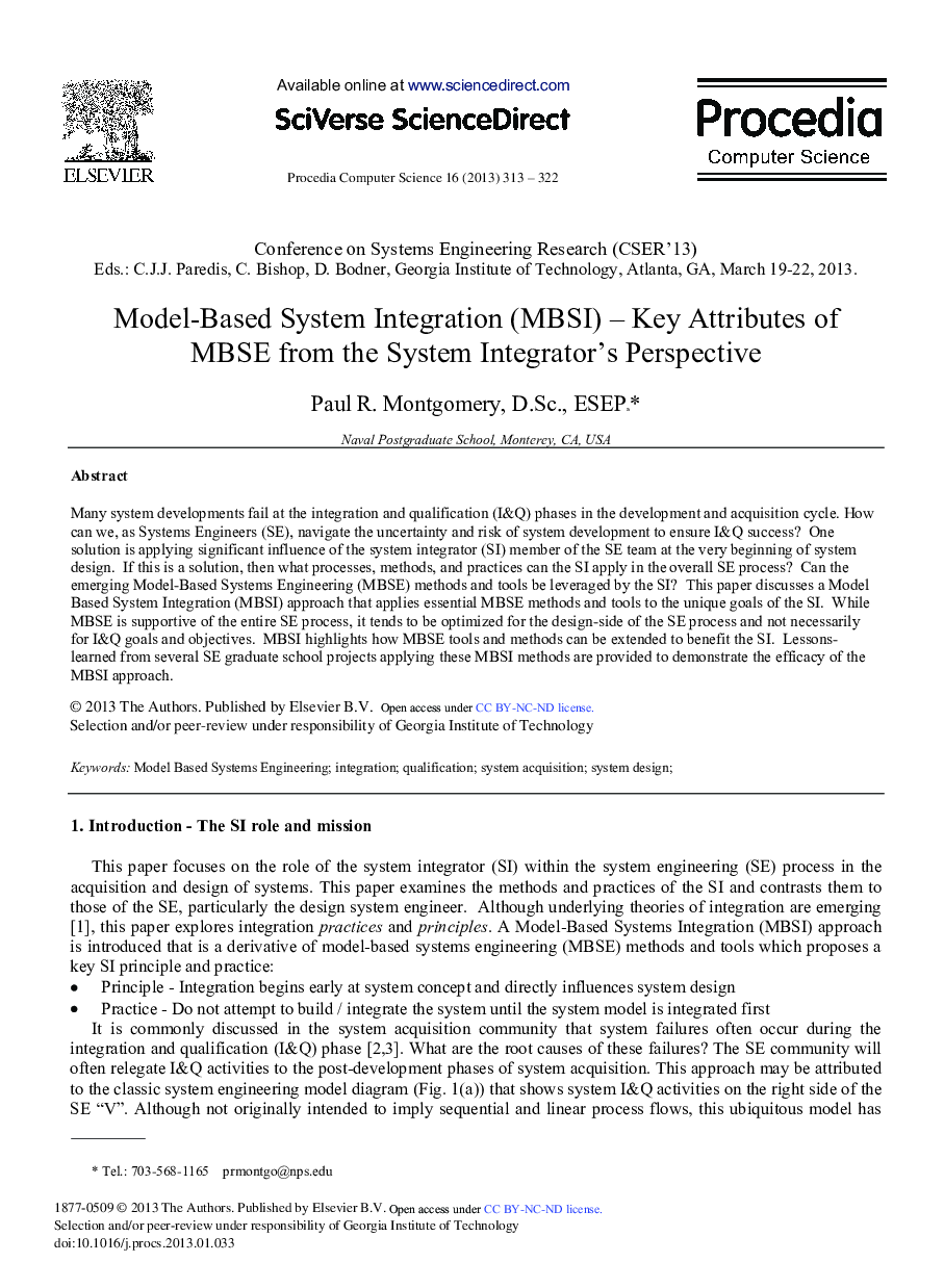 Model-Based System Integration (MBSI) – Key Attributes of MBSE from the System Integrator's Perspective 